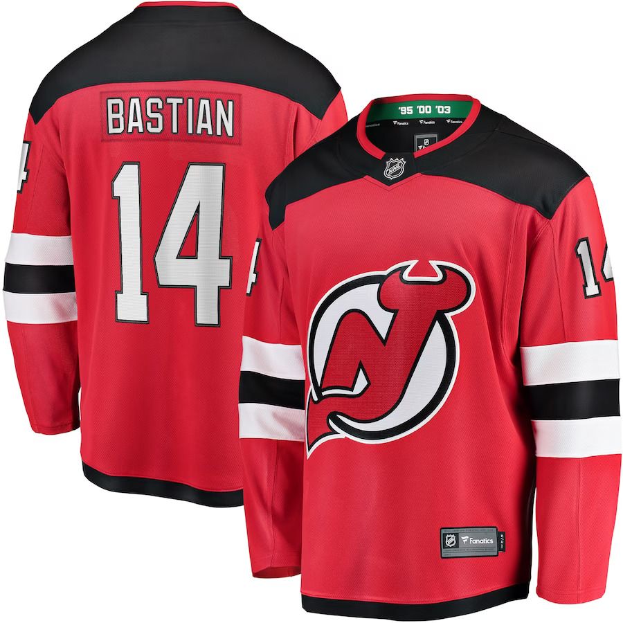 Men New Jersey Devils 14 Nathan Bastian Fanatics Branded Red Home Breakaway Player NHL Jersey